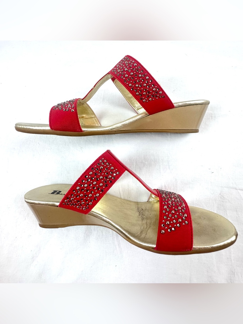 Red Embellished Vernice Rossa Slide Wedge Sandals by Browns